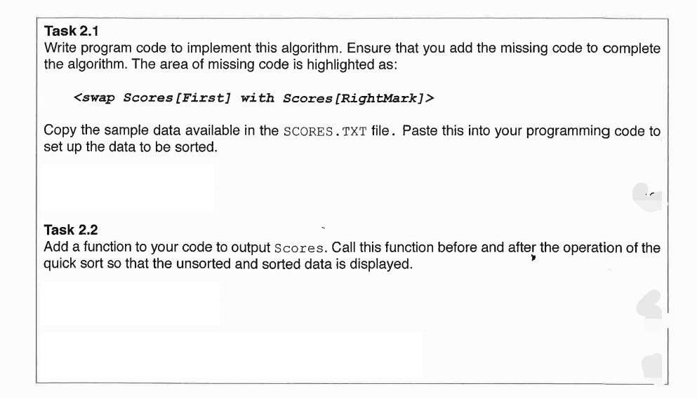 an implementation of a quick sort that operates on an array Scores.