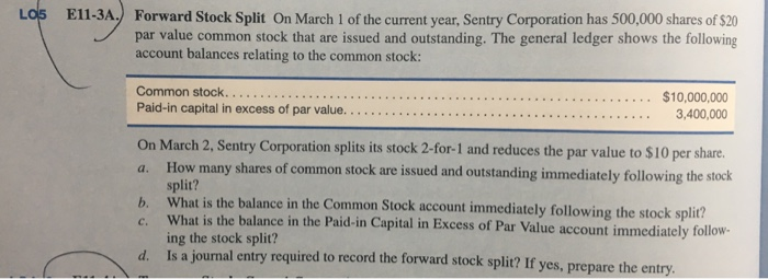  LOS E11-3A. Forward Stock Split On March 1 of the current