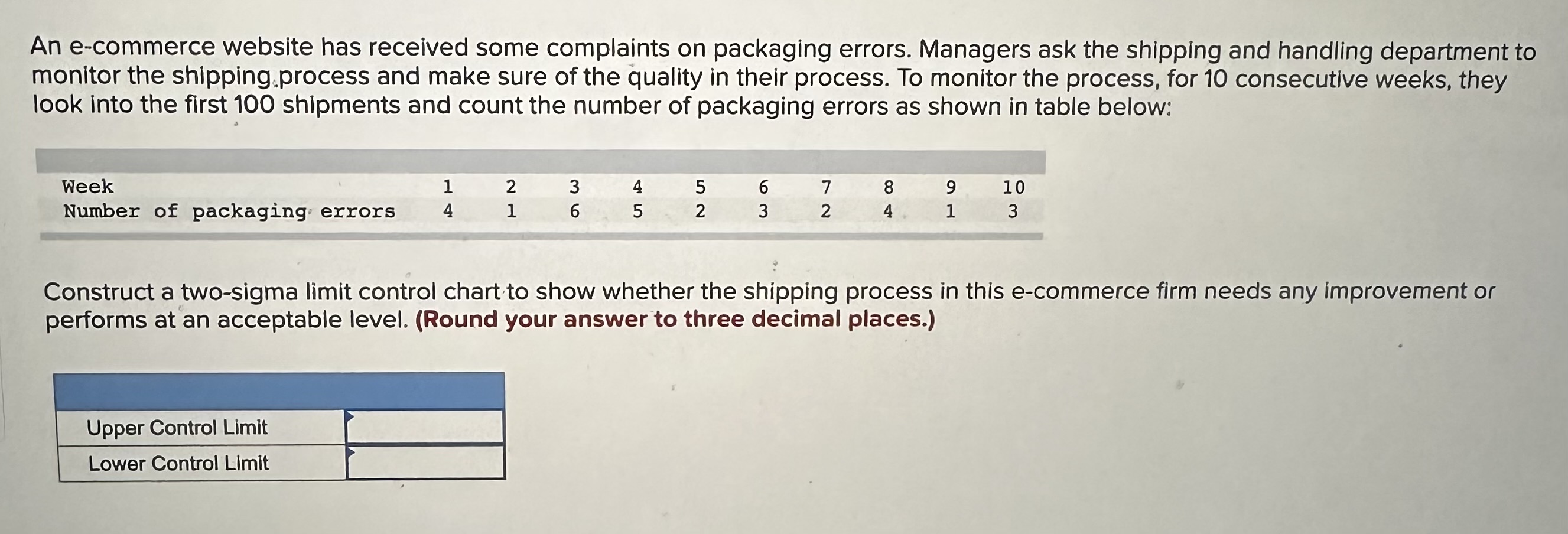 An e-commerce website has received some complaints on packaging errors. Managers