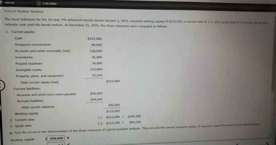 eBook Calculator Current Position Analysis The bond indenture for the 10-year,
