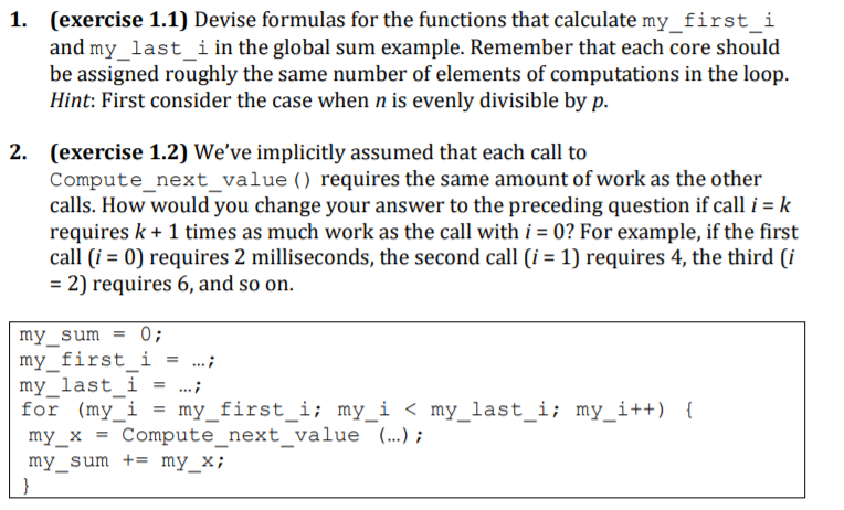 Please solve 1.2 Problem 1. (exercise 1.1) Devise formulas for the functions