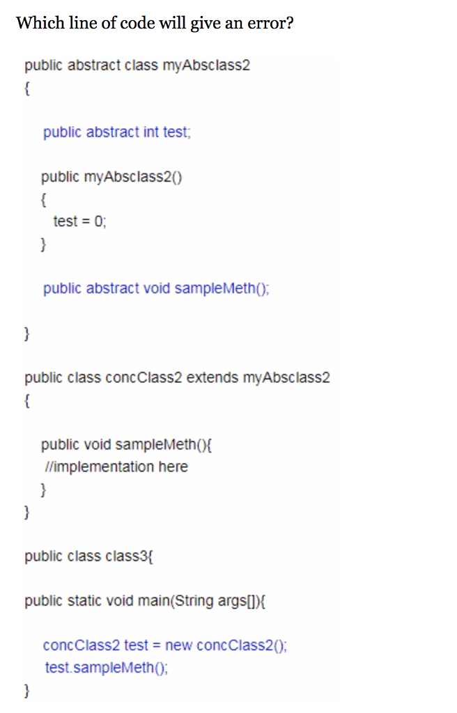 myAbsclass2 public abstract int test public myAbsclass20 test 0; public abstract void