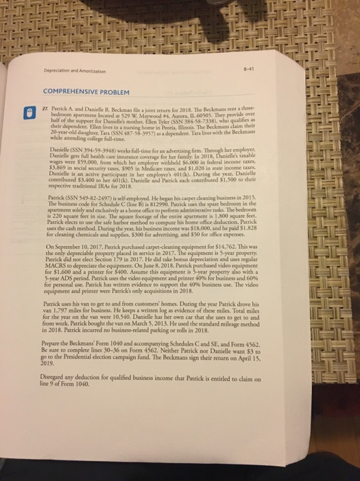  file schedule C 8-41 Depreciation and Amortization COMPREHENSIVE PROBLEM 27. Patrick