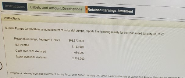 Instructions Labels and Amount Descriptions Retained Earnings Statement Instructions Sumter Pumps