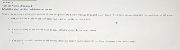  Financial Planning Exercise \& Calculating short position cash flows and returns