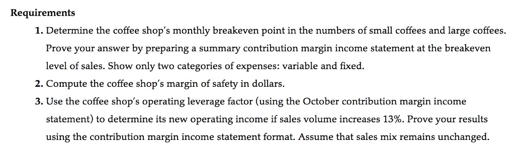 contribution margin income statement of Morgantown Coffee for October follows P7-66A Morgantown