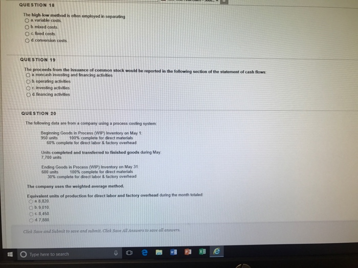  The high-low method is often employed in separating a. variable costs.