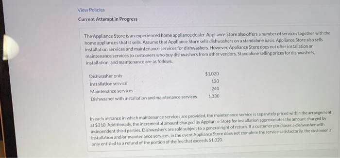  View Policies Current Attempt in Progress The Appliance Store is an