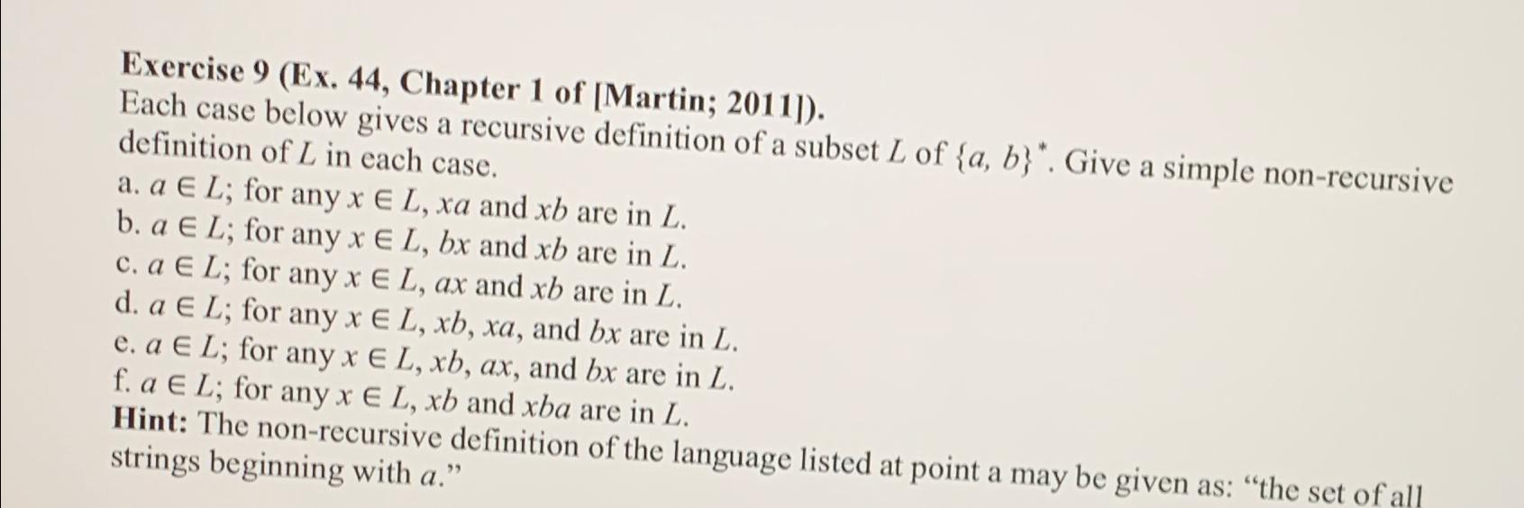  Exercise 9(Ex.44, Chapter 1 of [Martin; 2011]). Each case below gives