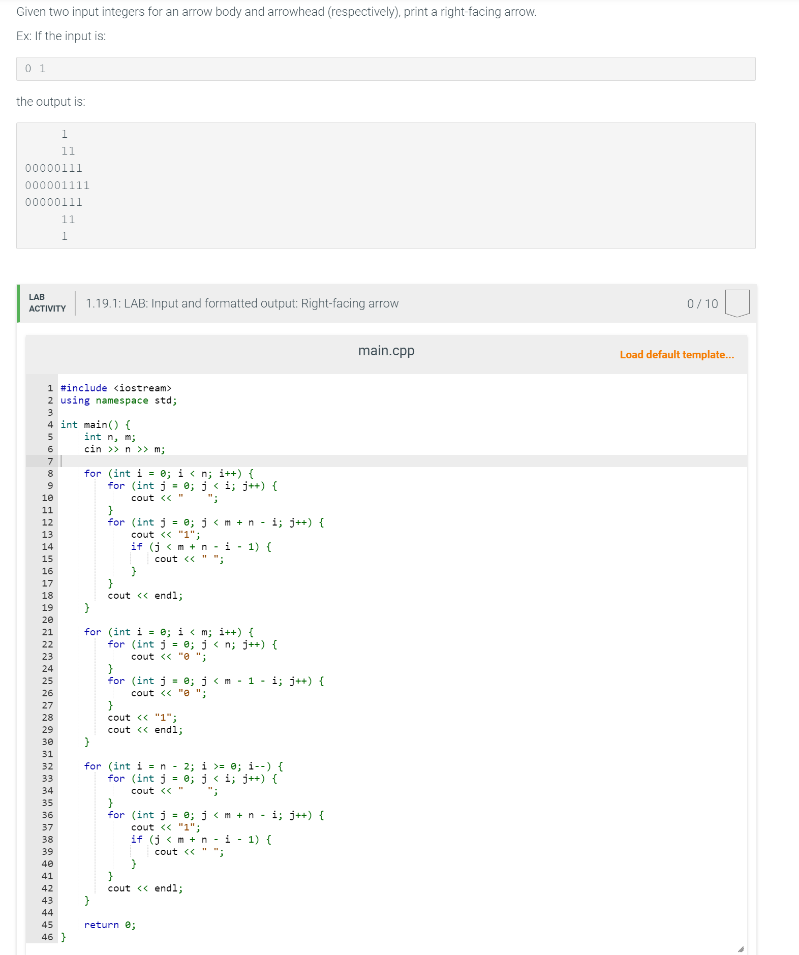  Input and formatted output: Right- Facing Arrow 