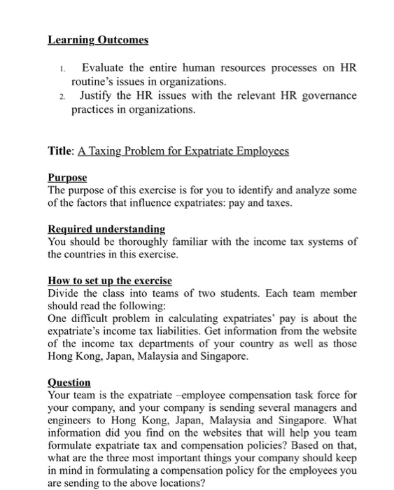  Learning Outcomes 1. Evaluate the entire human resources processes on HR