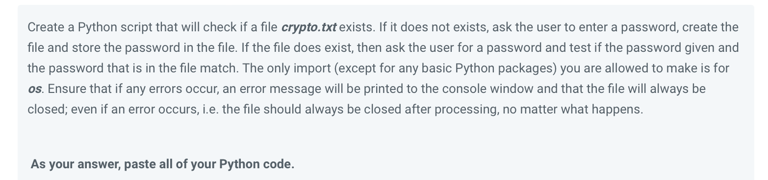  Create a Python script that will check if a file crypto.txt