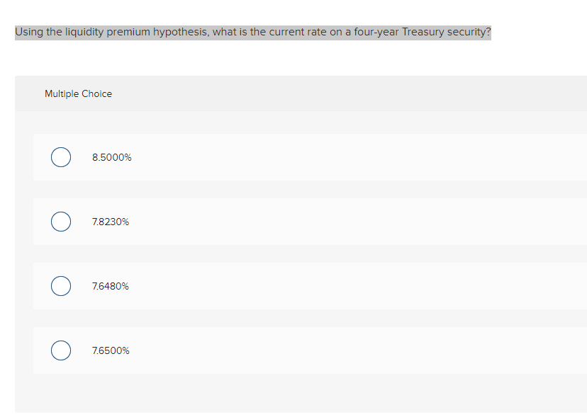 Using the liquidity premium hypothesis, what is the current rate on