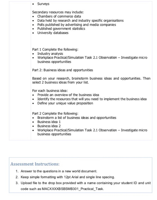 this Workplace Practical/Simulation Task is to of the task consider the major