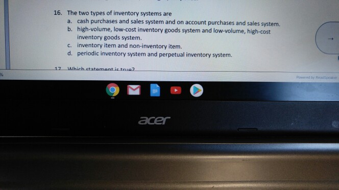 don't answer this question. 16. The two types of inventory systems