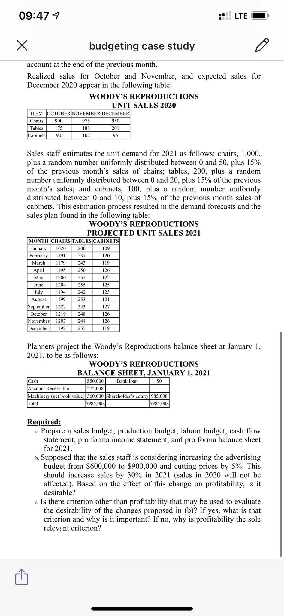 and chairs and sells them through three sales outlets. The product line