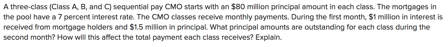  A three-class (Class A, B, and C) sequential pay CMO starts