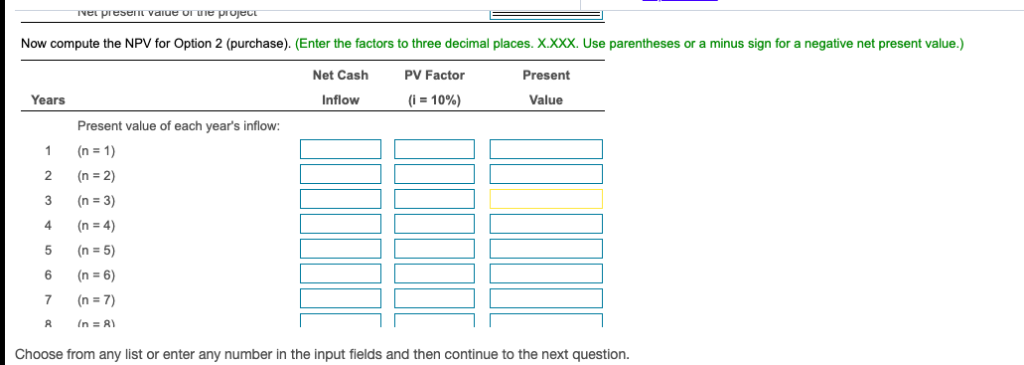 net cash inflows from the two options: (Click the icon to view