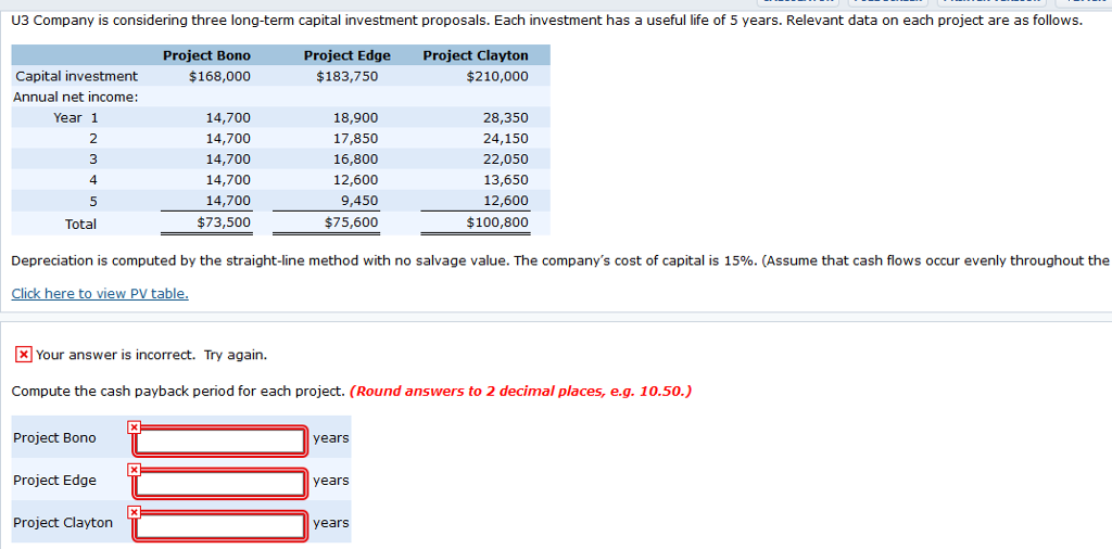 Please help, problem stated below U3 Company is considering three long-term capital