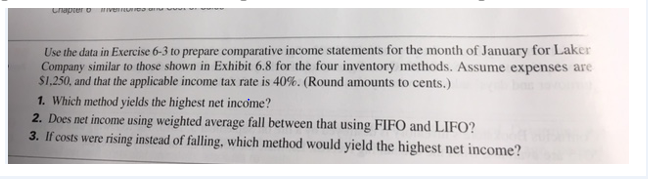  Use the data in Exercise 6-3 to prepare comparative income statements