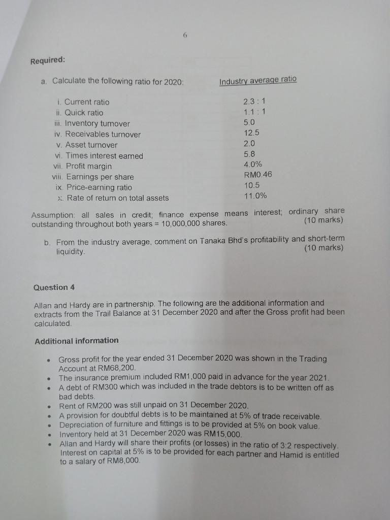 of the Accounts Receivables Required: Prepare a. The Statement of Comprehensive Income