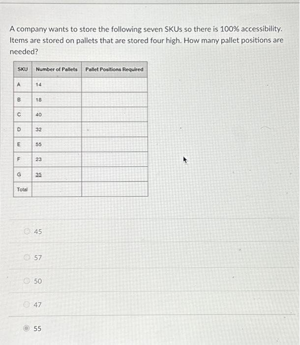 55 is INCORRECT please choose the correct answer choice. A company wants