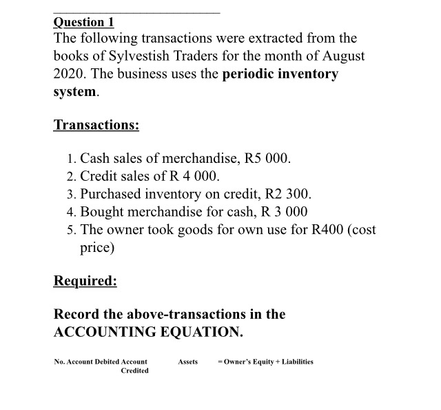  The accounting equation is complete. What exactly is missing ? Question