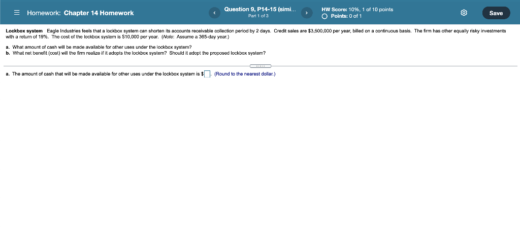  = Homework: Chapter 14 Homework Question 9, P14-15 (simi... Part 1