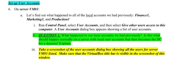  t up User Accounts On server VM #1 : a. Let's