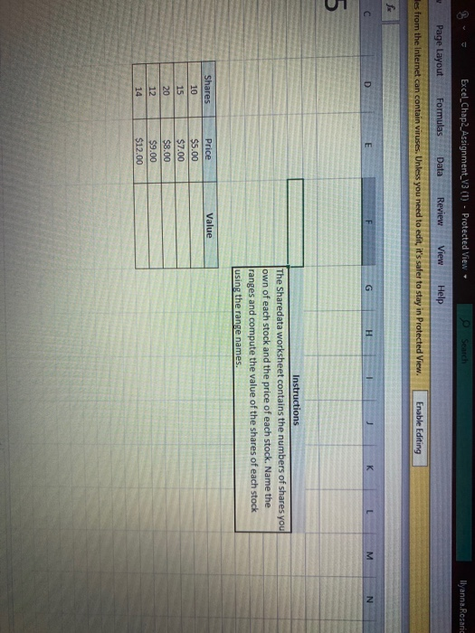  llyanna. Rosaric - Excel_Chap2_Assignment_V3 (1) - Protected View Search Page Layout