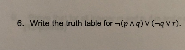 Write the truth table for -(p^q) (q Vr)