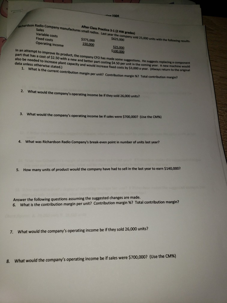 please show work thank you de 2304 After Class Practice 3-1