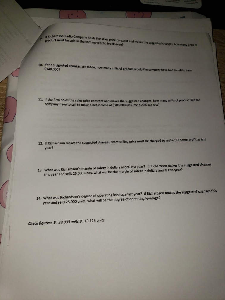 (2 HW grades) richardson Radio Company manufactures small radios. Last year the