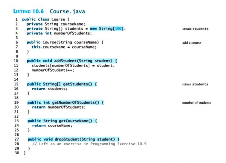 3 3. (The Course class) Revise the Course class as follows: The