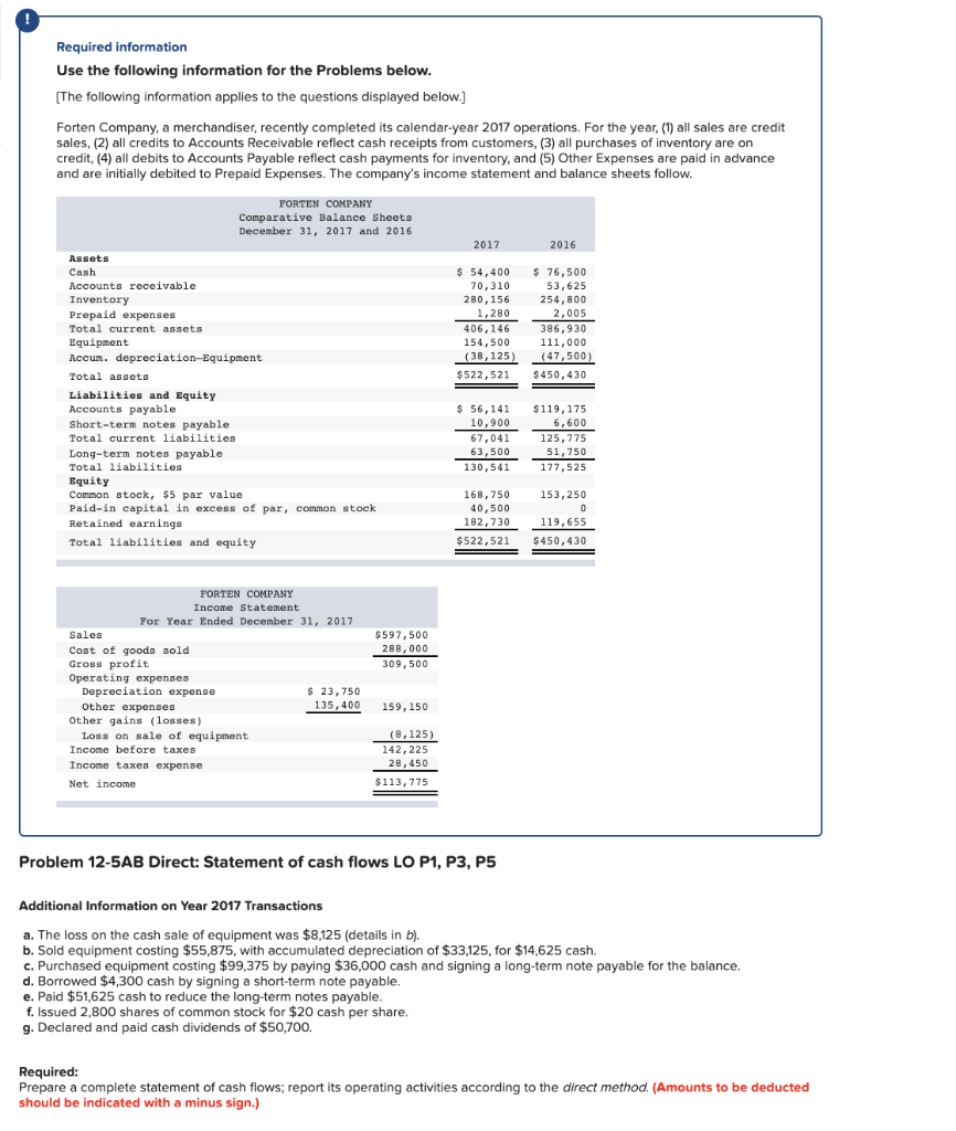 Required information Use the following information for the Problems below. [The