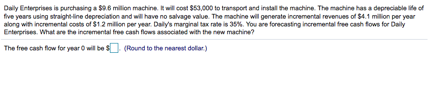  Daily Enterprises is purchasing a $9.6 million machine. It will cost