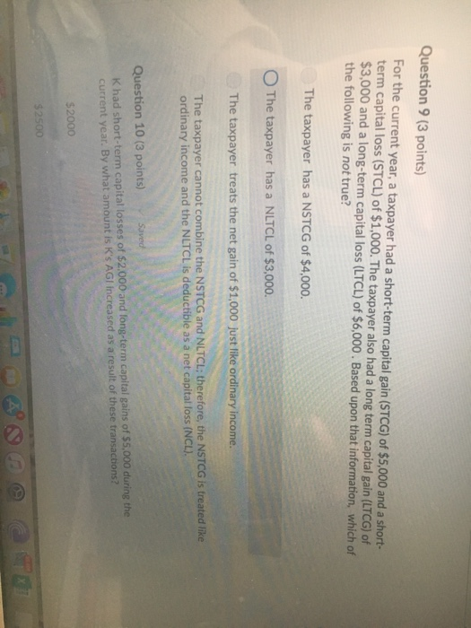  Question 9 (3 points) For the current year, a taxpayer had