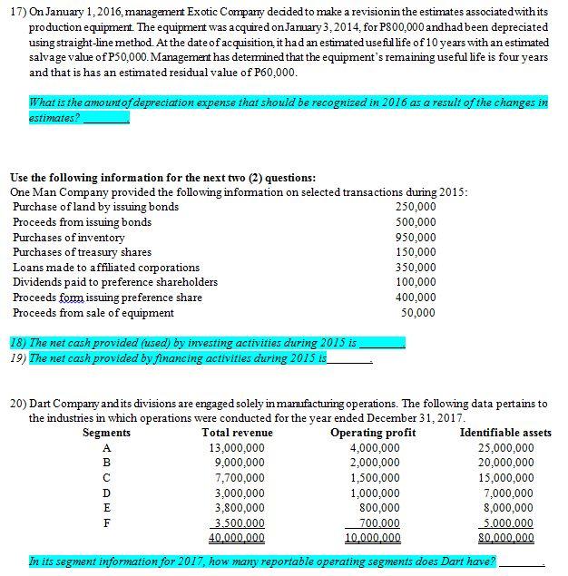 Please please please help me answer these accounting questions. Thank you! 17)