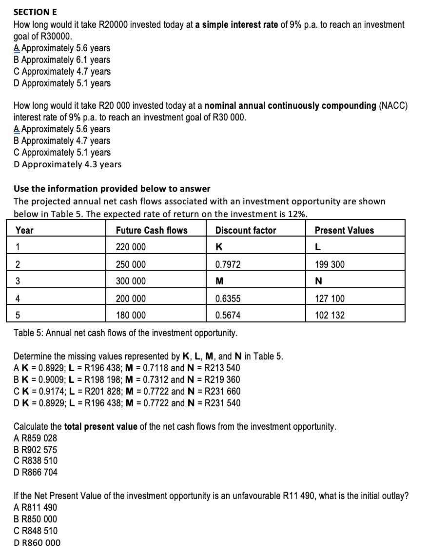 SECTION E How long would it take R20000 invested today at