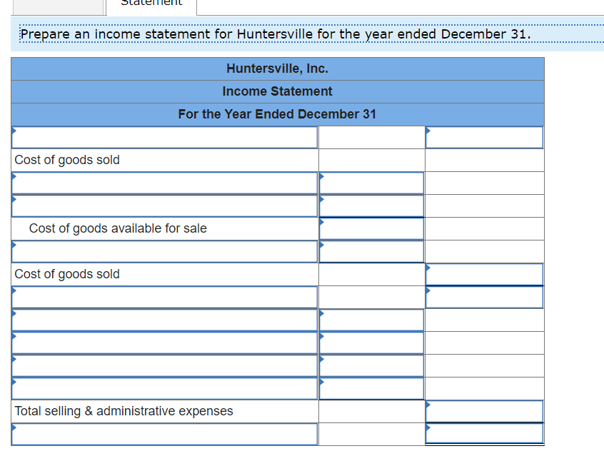 the following information for Huntersville Inc. for the fiscal year ended December