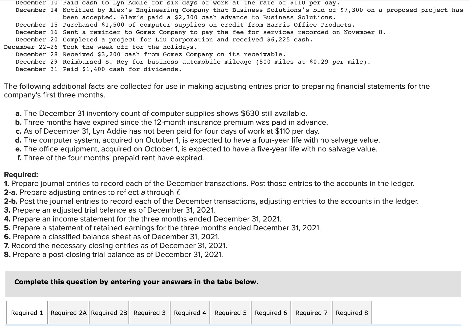 the journal entries to record each of the December transactions, adjusting entries