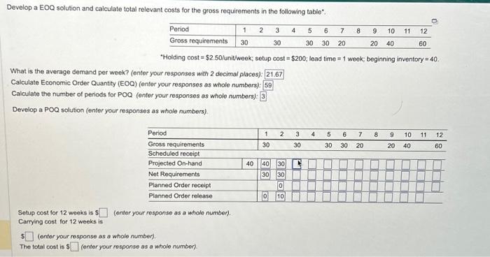  Develop a EOQ solution and calculate total relevant costs for the