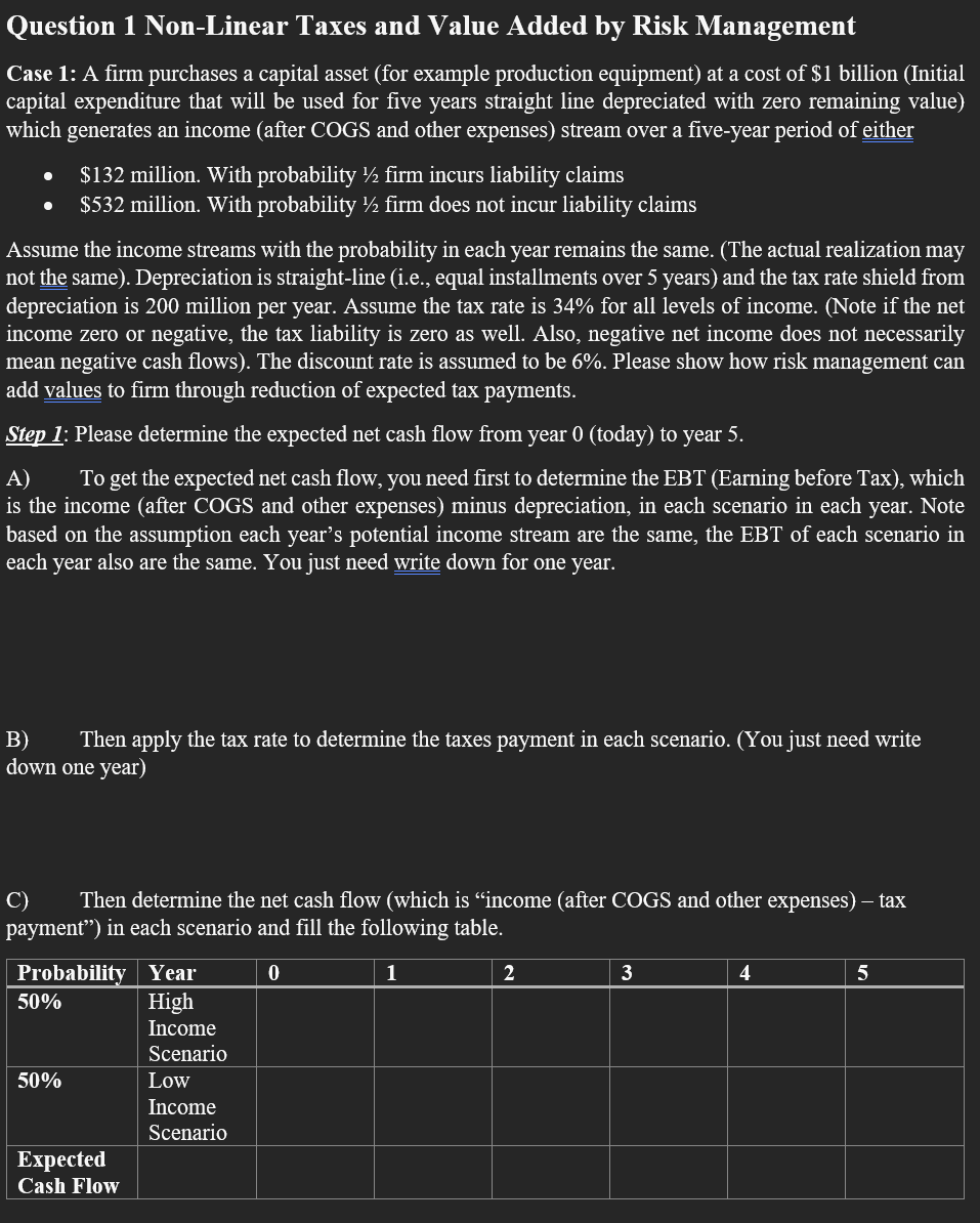  Question 1 Non-Linear Taxes and Value Added by Risk Management Case