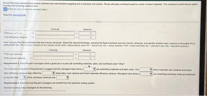 Read the reavirements. Rouse Recinon marudactures levither rocliners and uses fienible budgeting