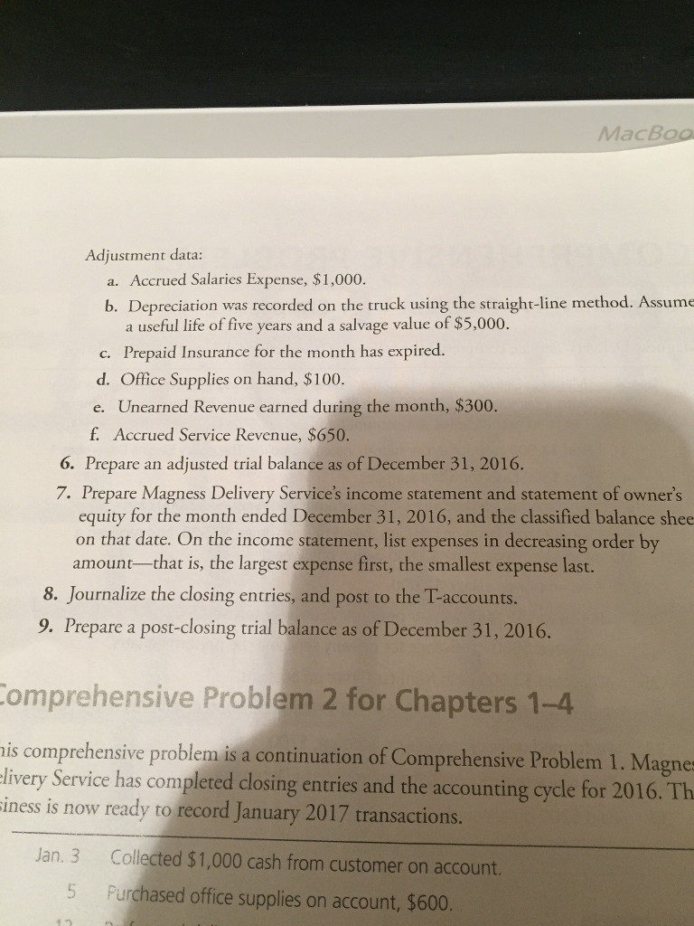 for Chapters 1-4 Delivery Service completed the following transactions du December 2016