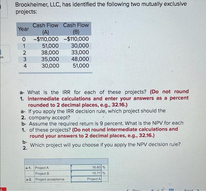 just need part c please Brookheimer, LLC, has identified the following two