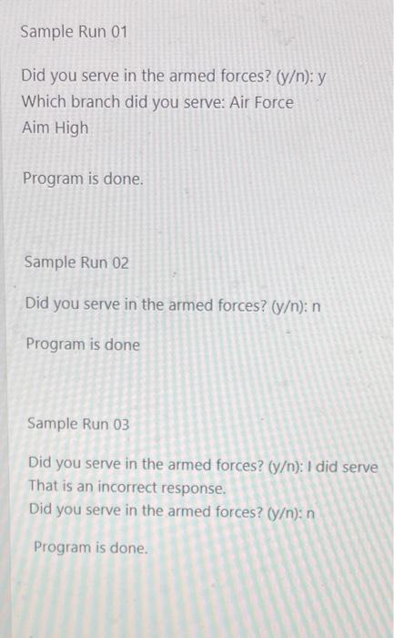 the sample runs provided. The assumptions are the rules you need to