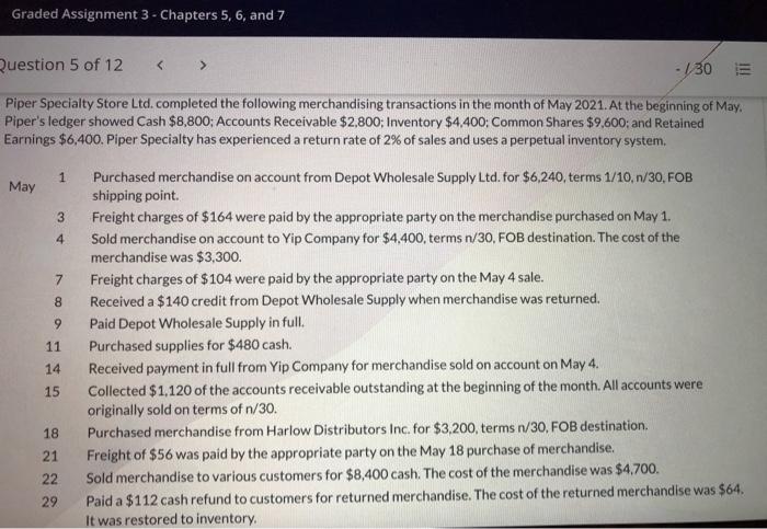  Graded Assignment 3 - Chapters 5, 6, and 7 Question 5