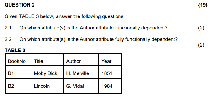  QUESTION 2 Given TABLE 3 below, answer the following questions 2.1