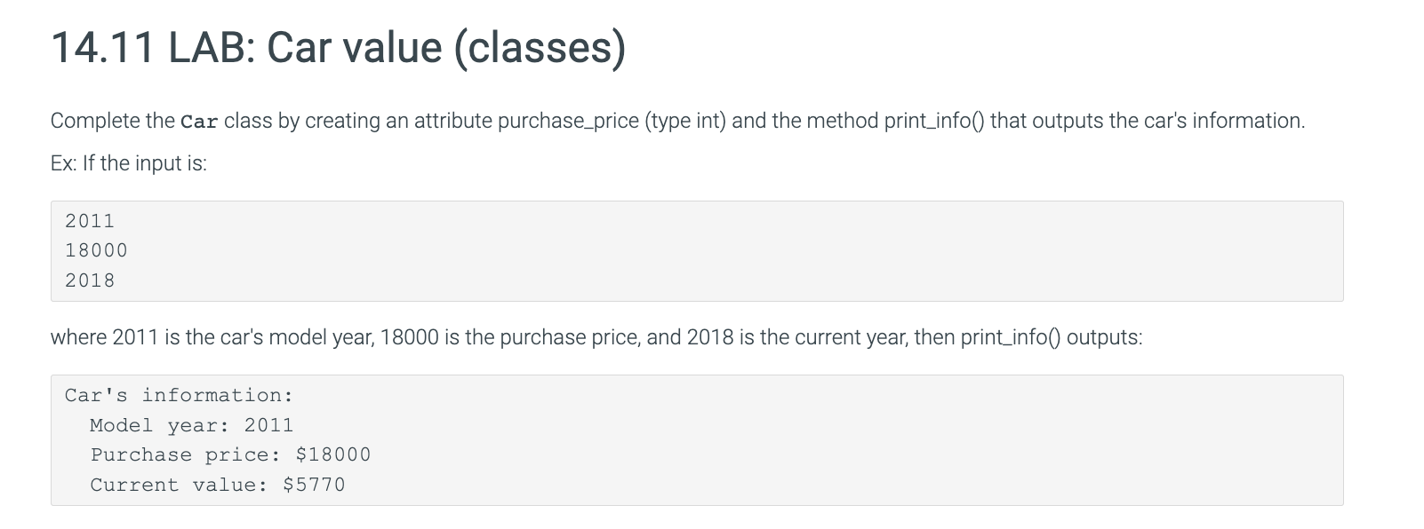 Complete the Car class by creating an attribute purchase_price (type int)